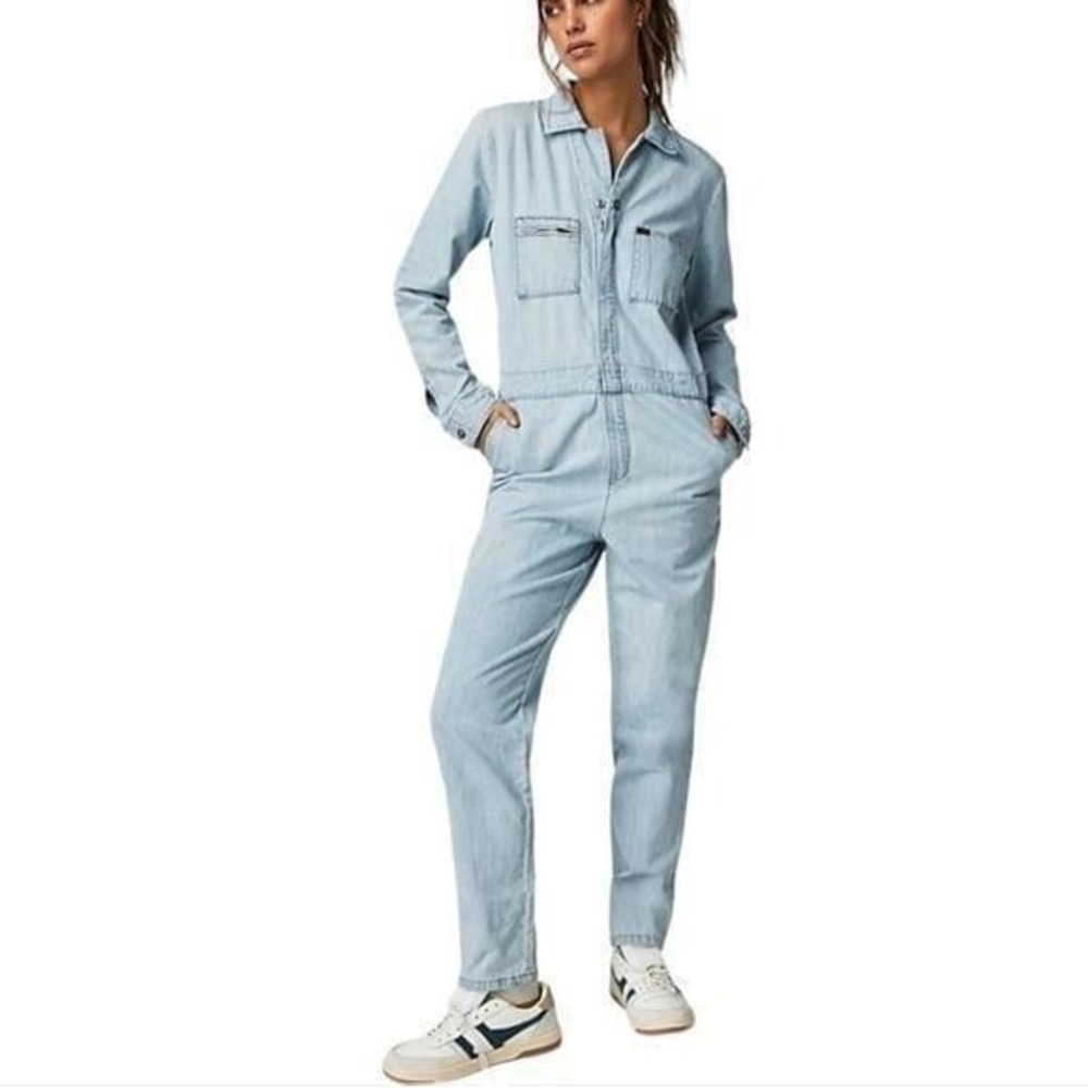 Lee Union-Alls Denim Coveralls Light Wash Blue Zip‎ Front Jumpsuit woMens XS New